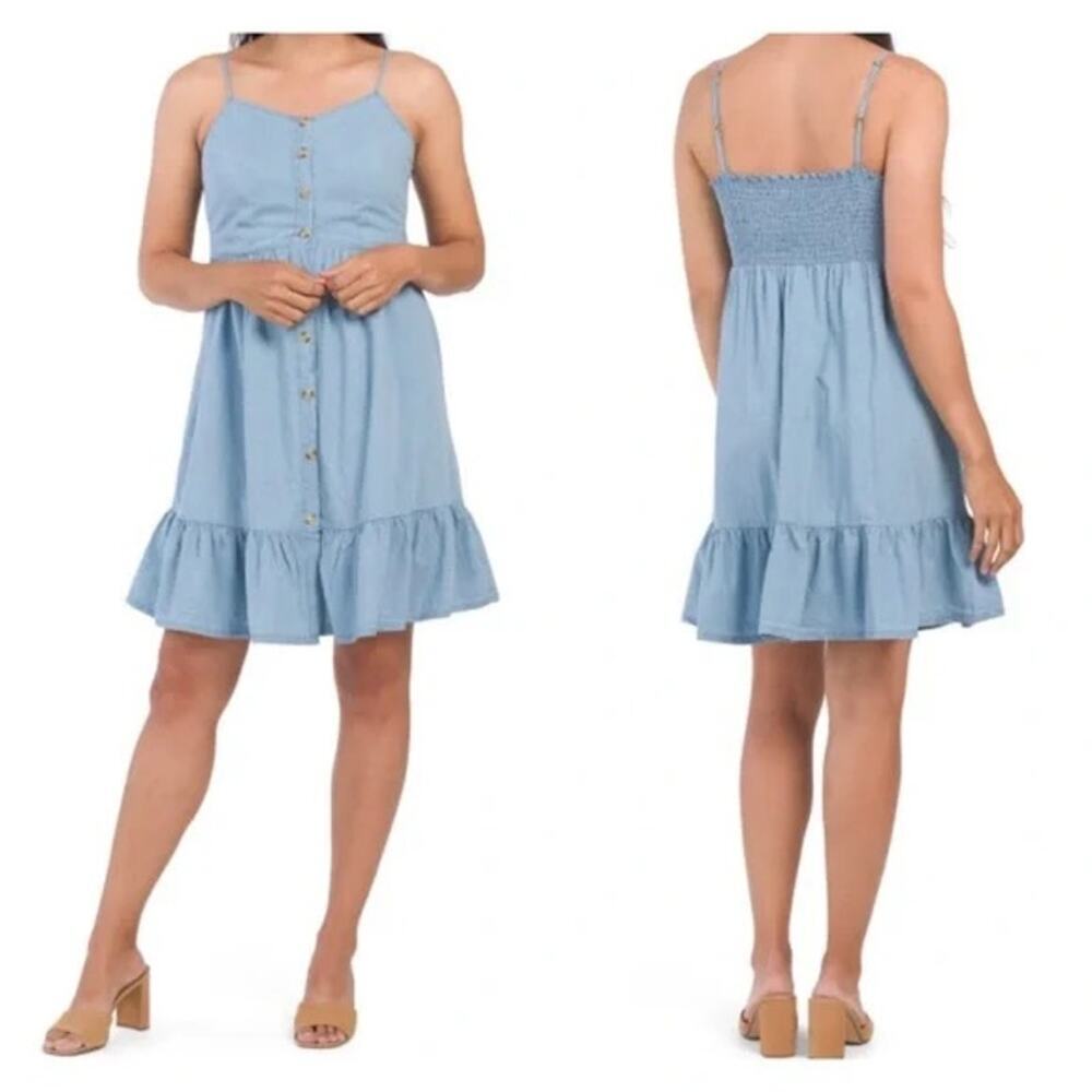 Japna Blue Chambray Button Down Dress, Medium
